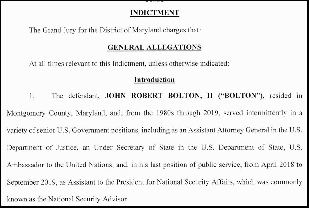 John Bolton Indicted for Mishandling and Sharing Classified Information
