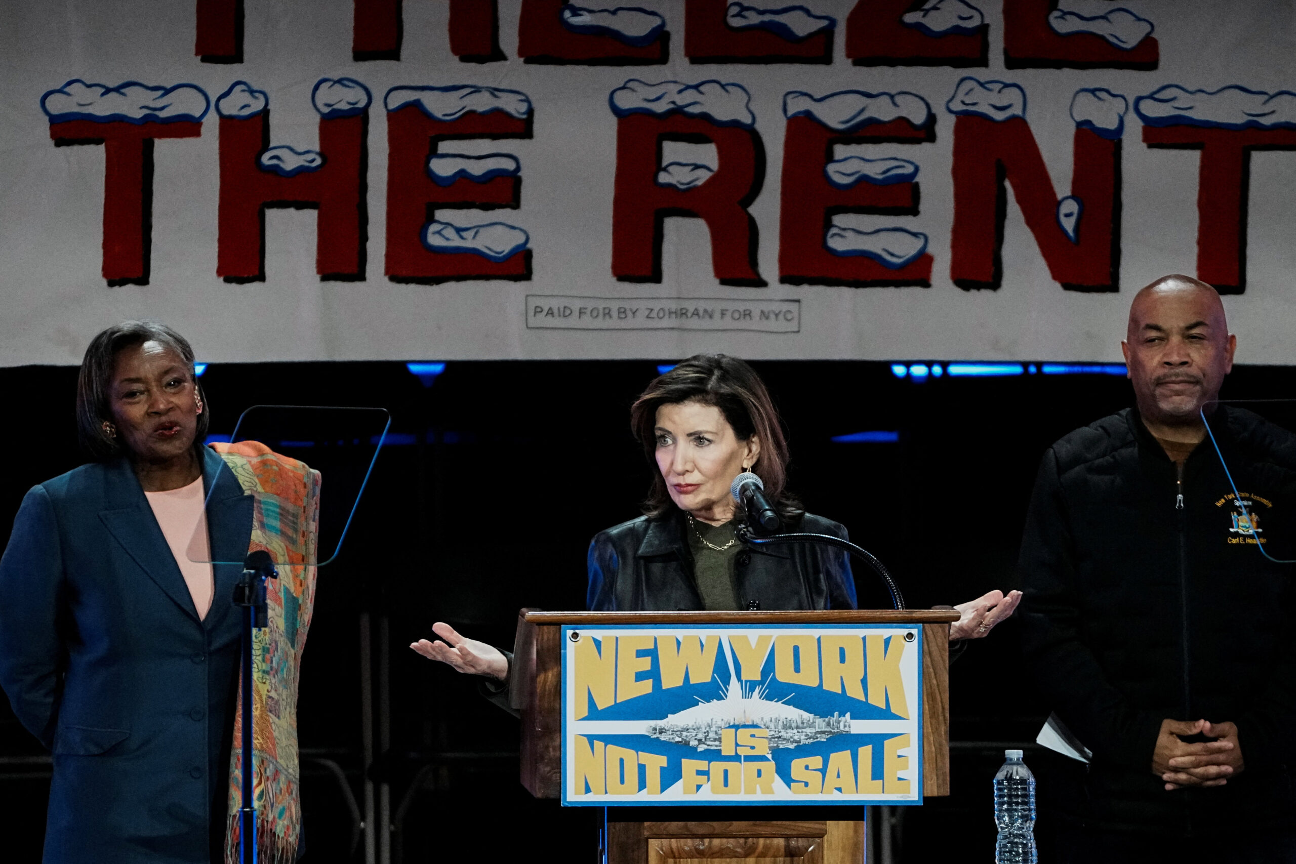 "new york is not for sale" rally at forest hills stadium, in new york city