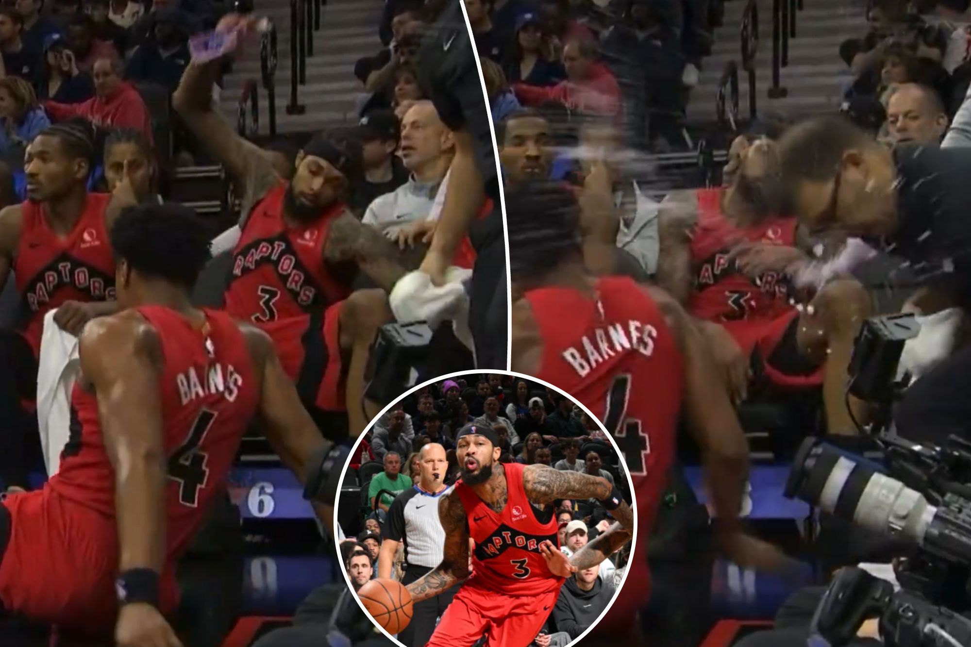 Angry Brandon Ingram throws water bottle, hits Raptors staffer in ugly bench scene